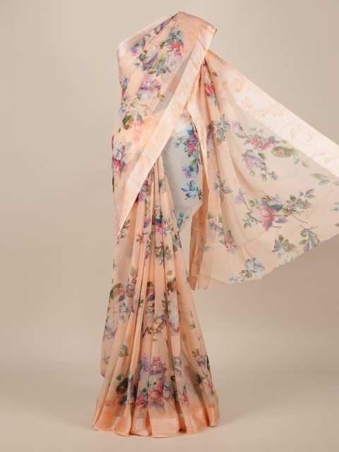 

Pothys Peach-Coloured Printed Poly Chiffon Saree