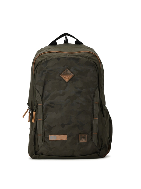 

Peter England Men Olive Green & Black Camouflage Backpacks
