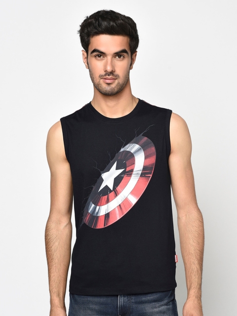 Octave Men Black & Red Captain America Shield Printed Round Neck T-shirt