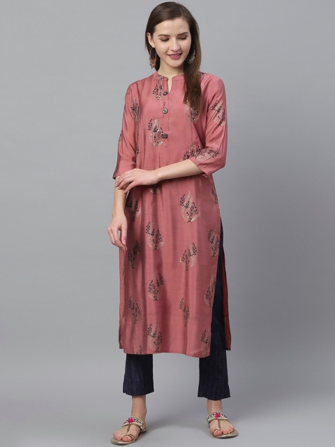 

Ishin Women Mauve & Navy Blue Printed Kurta with Trousers