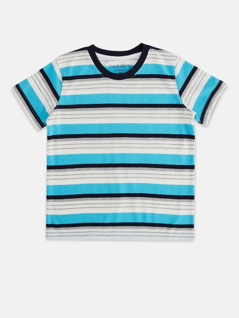 

Pantaloons Junior Boys Off-White Blue Striped Round Neck Pure Cotton T-shirt