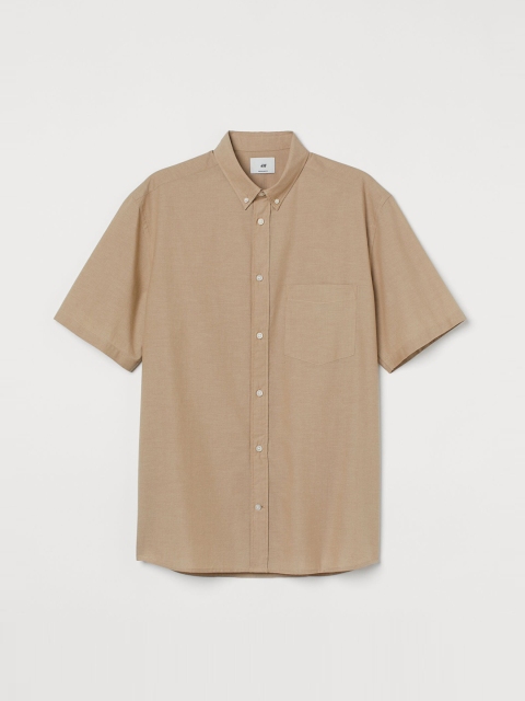 

H&M Men Beige Solid Regular Fit Shirt