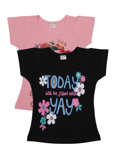 

Pothys Girls Pack Of 2 Printed Pure Cotton Round Neck T-shirt, Pink