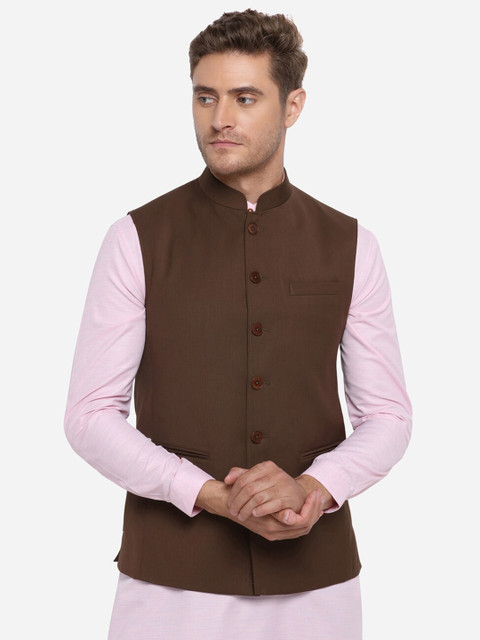 

MODI JACKET Men Brown Solid Nehru Jacket