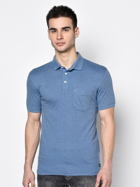 

Octave Men Blue Printed Polo Collar T-shirt