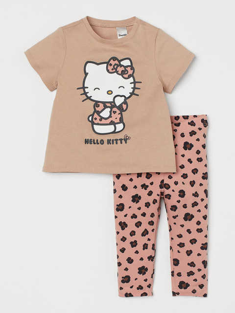 

H&M Girls Beige & Pink 2-Piece Printed Set