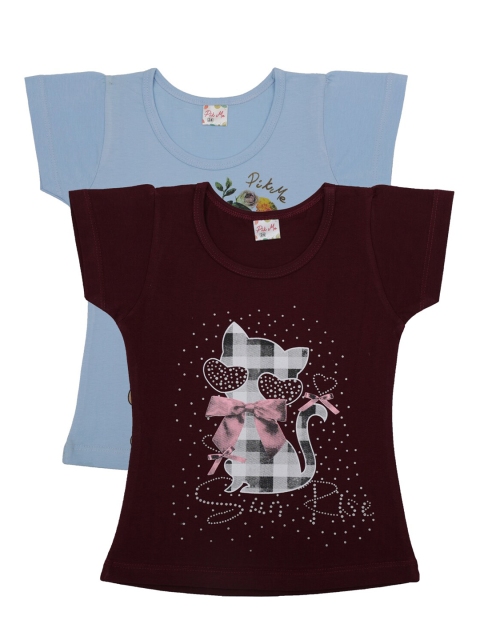 

Pothys Girls Pack Of 2 Printed Pure Cotton Round Neck T-shirt, Blue