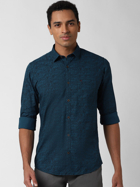 

Peter England Casuals Men Teal Green & Black Slim Fit Printed Casual Shirt