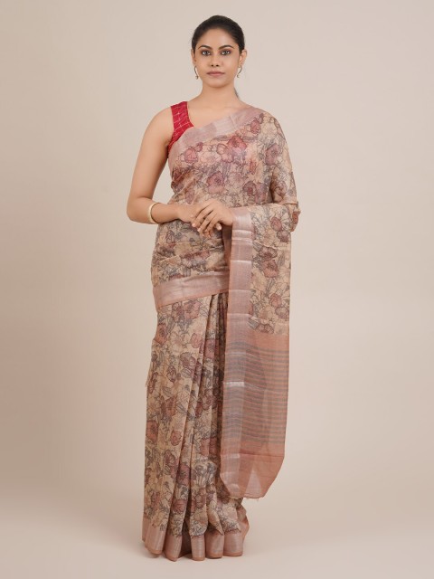 

Pothys Peach-Coloured & Black Jute Silk Printed Saree