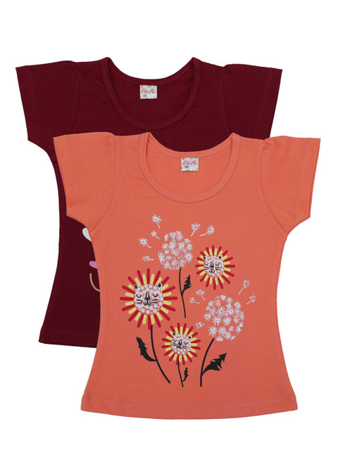 

Pothys Girls Pack Of 2 Printed Pure Cotton Round Neck T-shirt, Maroon