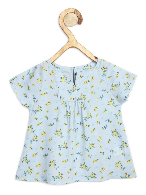

Allen Solly Junior Blue & Yellow Floral Print Notched Round Neck A-Line Top