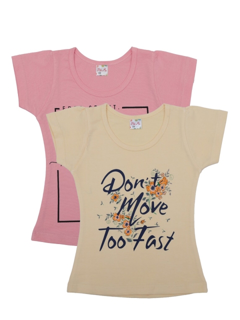 

Pothys Girls Pack Of 2 Printed Pure Cotton Round Neck T-shirt, Pink