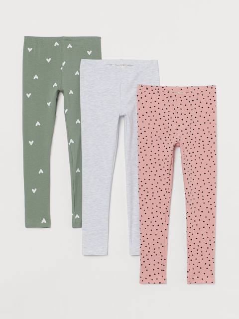 

H&M Girls 3 Pack Jersey Leggings, Grey