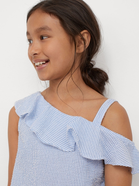 

H&M Girls Blue Striped One-Shoulder Blouse