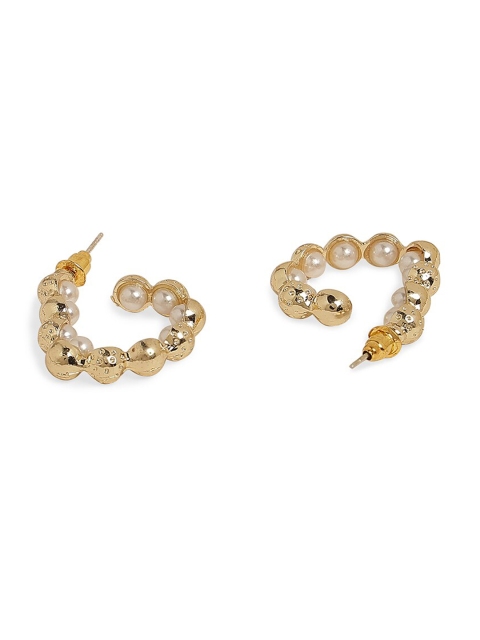 

20Dresses White & Gold-Toned Beaded Contemporary Drop Earrings