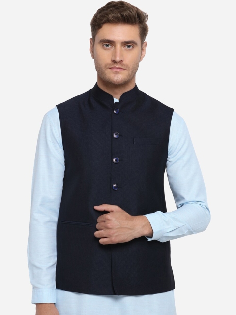 

MODI JACKET Men Navy Solid Nehru Jacket, Navy blue