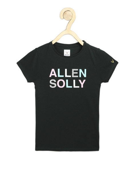 

Allen Solly Junior Girls Black & Blue Brand Logo Printed Round Neck T-shirt