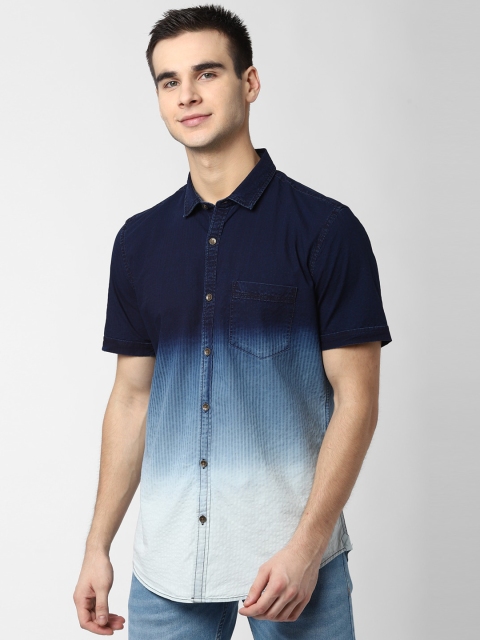 

Peter England Casuals Men Blue Slim Fit Colourblocked Casual Shirt