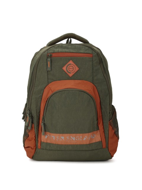 

Peter England Men Olive Green & Brown Colourblocked Backpacks