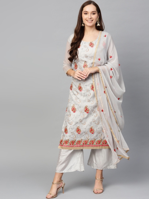 

Ishin Women Grey Embroidered Kurta with Palazzos & Dupatta