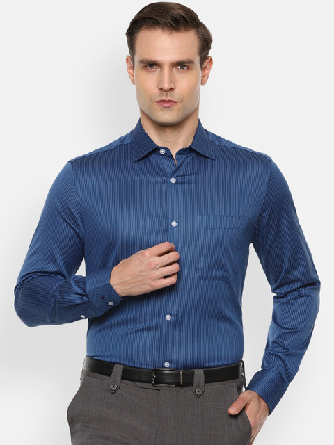 

Louis Philippe Men Blue Regular Fit Striped Cotton Formal Shirt