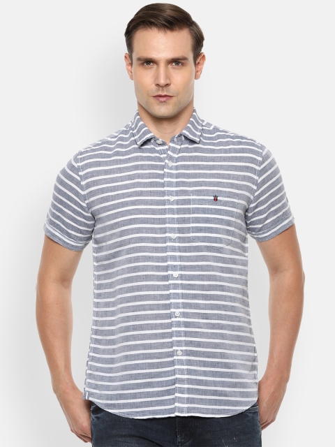 

Louis Philippe Jeans Men Blue & White Slim Fit Striped Casual Shirt