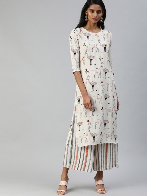 

Ishin Women Off-White & Black Printed Kurta with Palazzos