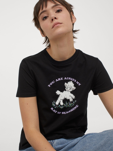 

H&M Women Black Printed Batik-Patterned T-Shirt