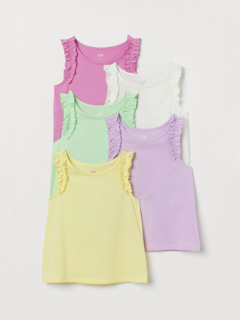 

H&M Girls 5 Pack Frill Trimmed Vest Tops, White
