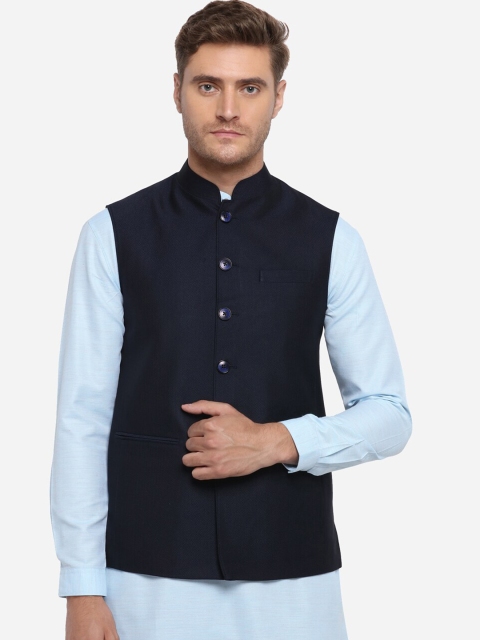

MODI JACKET Men Navy Blue Solid Nehru Jacket