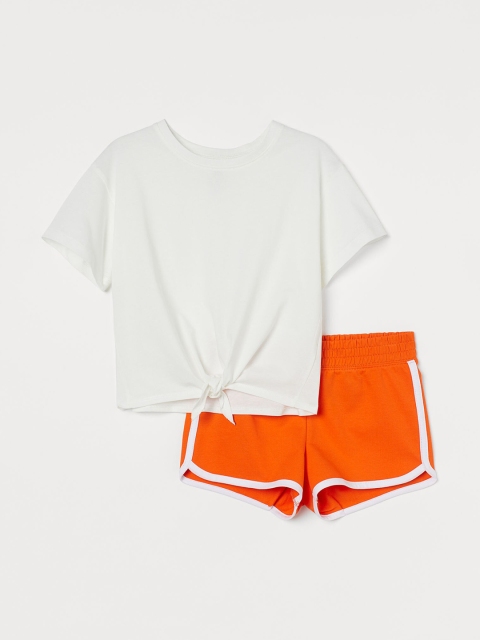 

H&M Girls Solid 2-Piece Cotton Set, White