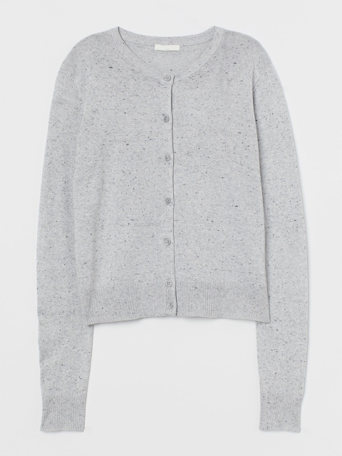 

H&M Women Grey Solid Fine-knit Cardigan