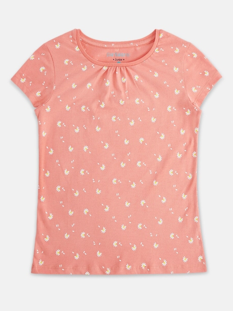 

Pantaloons Junior Girls Peach-Coloured Printed Round Neck T-shirt