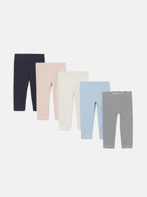 

H&M Girls Multicoloured Solid 5-Pack Cotton Leggings, Multi