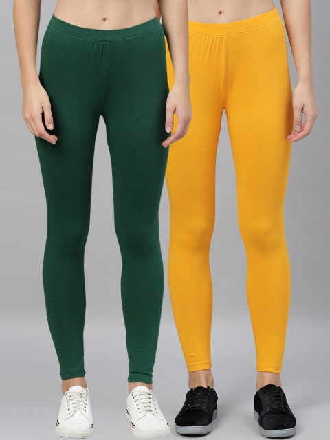 

Kryptic Women Pack of 2 Solid Ankle-Length Leggings, Green