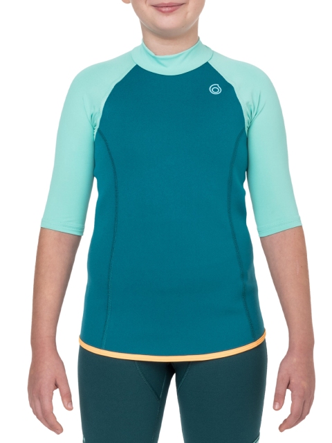 

SUBEA By Decathlon Boys Teal Blue Solid Round Neck T-shirt