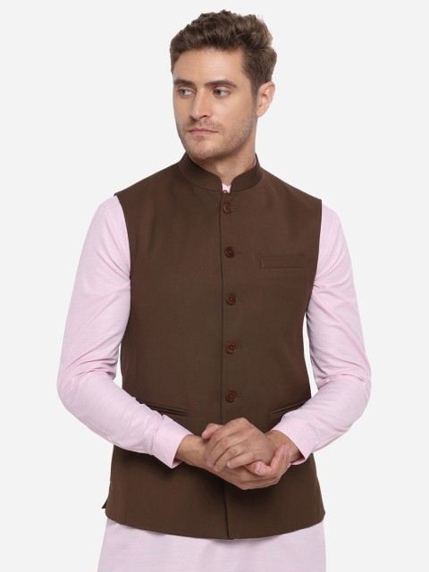 

MODI JACKET Men Brown Solid Nehru Jacket