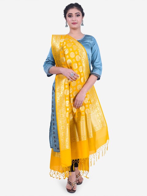 

Banarasi Style Yellow & Gold-Toned Woven Design Dupatta