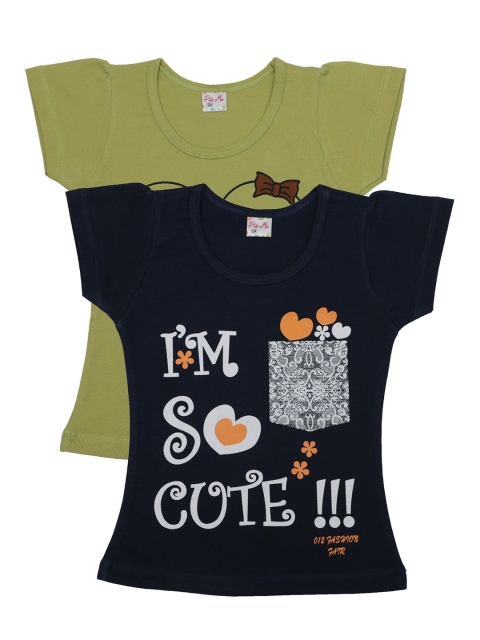 

Pothys Girls Pack Of 2 Printed Pure Cotton Round Neck T-shirt, Green