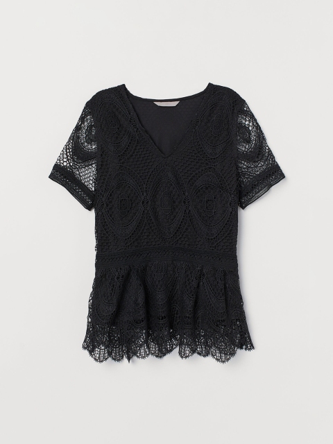 

H&M Women Black V-Neck Lace Top