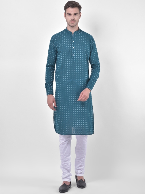 

LAMAAYA Men Blue & White Woven Design Kurta with Pyjamas