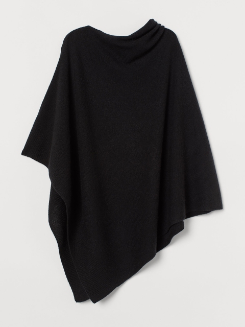 

H&M Women Black Solid Fine Knit Wool Poncho