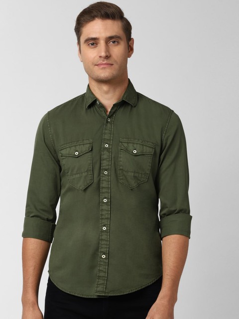 

Peter England Casuals Men Olive Green Slim Fit Solid Casual Shirt