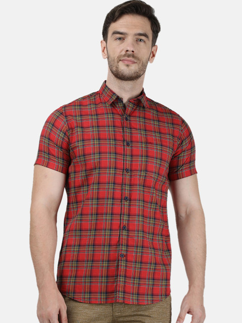 

Monte Carlo Men Red Slim Fit Checked Casual Shirt