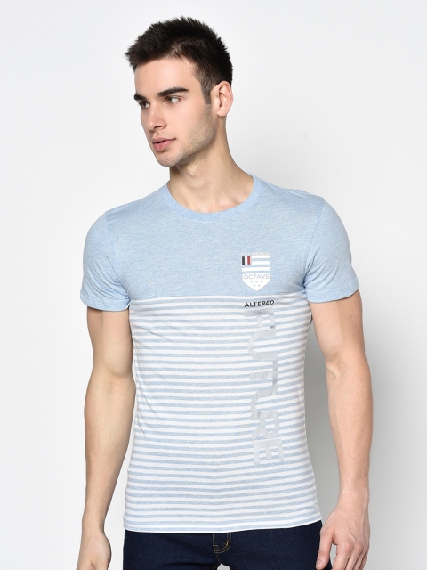 

Octave Men Blue & White Striped Round Neck T-shirt