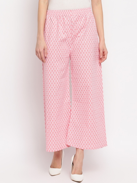 

Aawari Women Pink & White Printed Flared Palazzos