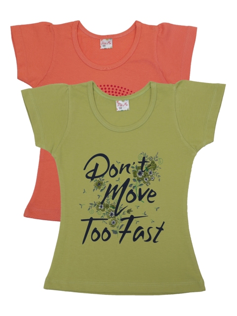 

Pothys Girls Pack Of 2 Printed Pure Cotton Round Neck T-shirt, Orange