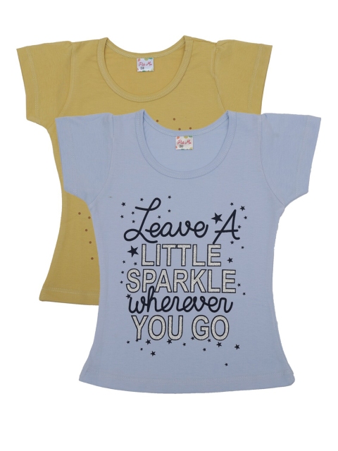 

Pothys Girls Pack Of 2 Printed Pure Cotton Round Neck T-shirt, Lime green