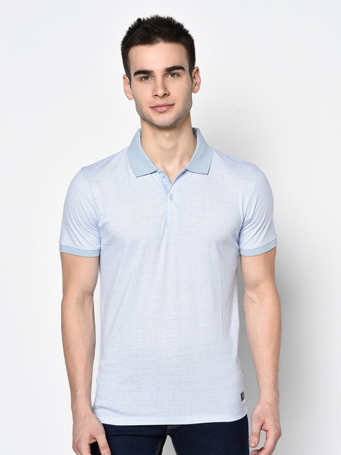 

Octave Men Blue Checked Polo Collar T-shirt