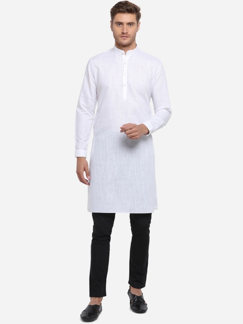 

Modi Kurta Men White Woven Design Mandarin Collar Kurta